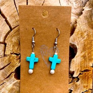 Turquoise Cross Earrings Handmade jewelry Montana